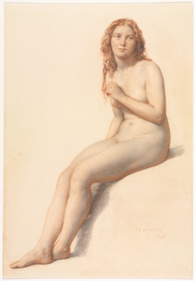 Naken kvinne, sittende, tre fjerdedels sett forfra av William Mulready