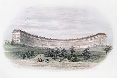 Royal Crescent, Bath, fra parken, gravert av J. Shury, ca. 1840 av William N. Hardwick of Bath