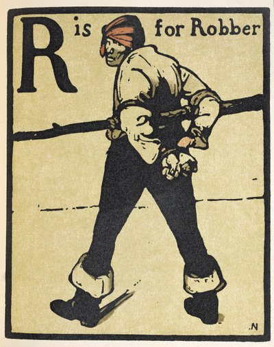 R er for Robber, illustrasjon fra 'An Alphabet', utgitt av William Heinemann av William Nicholson