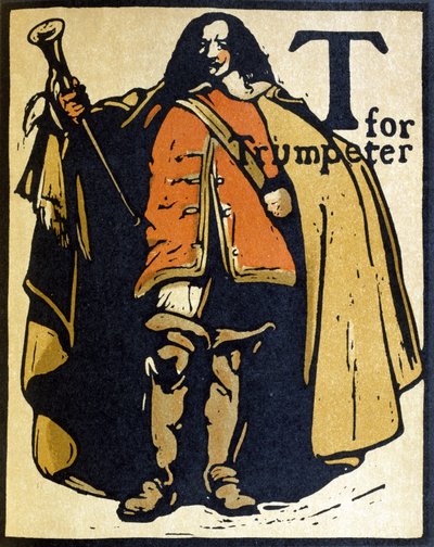 T for Trumpeter, illustrasjon fra 'An Alphabet', utgitt av William Heinemann av William Nicholson