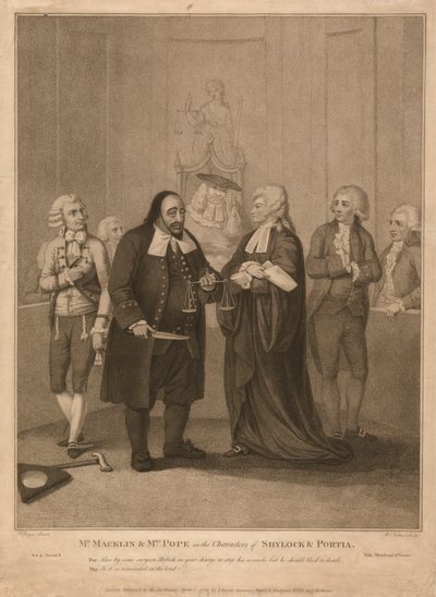 Mr. Macklin og Mrs. Pope i karakterene til Shylock og Portia av William Nutter