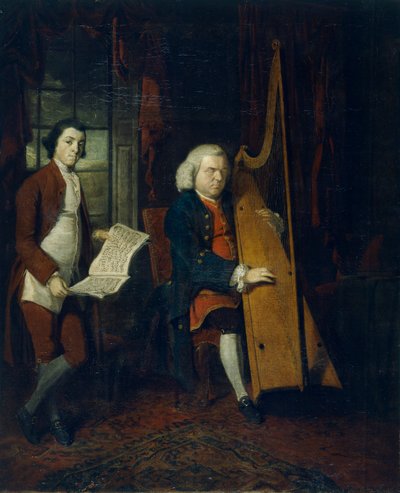 John Parry den blinde harpisten med en assistent, c1770-1780. av William Parry
