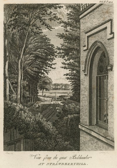Utsikt fra det store soverommet ved Strawberry Hill, London av William Pars
