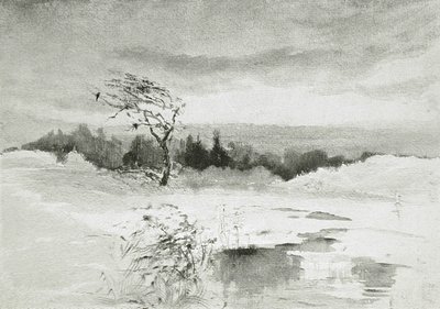 Landskap med vann og forblåst tre av William Parsons Winchester  Dana