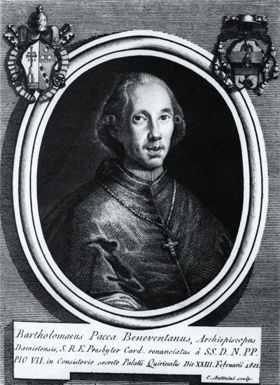 Portrett av Bartolomeo Pacca (1756-1844), italiensk kardinal, gravering av Nicolas Toussaint Charlet