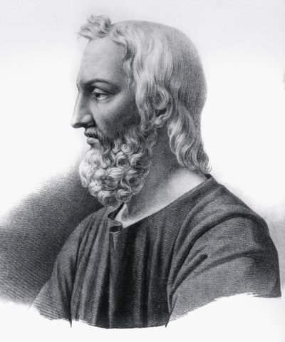 Portrett av Pedanius Dioscorides (cirka 40-cirka 90), gresk lege, botaniker og farmasøyt, gravering av Nicolas Toussaint Charlet