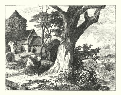 The Churchyard of the Village (gravering) av William Paton Burton