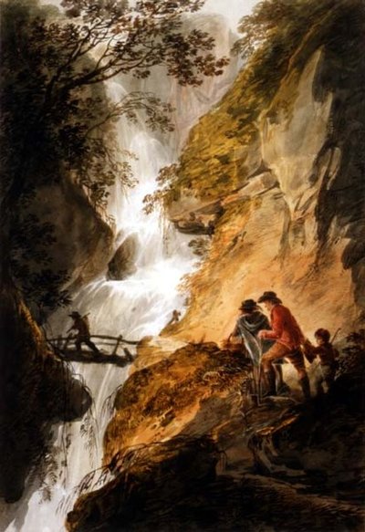 Landskap med en foss (blyant og akvarell på papir) av William Payne