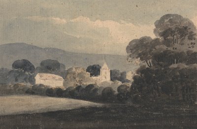 Landskap med en kirke blant trær av William Pearson