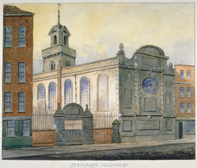 Sørøstutsikt over Church of St Stephen, Coleman Street, City of London, 1815 av William Pearson