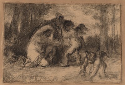 Skoglandskap med Putti som hjelper en kvinne med å kle av seg av William Perkins Babcock