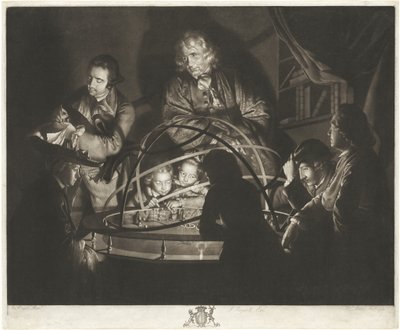En filosof holder et foredrag om Orrery av William Pether after Joseph Wright