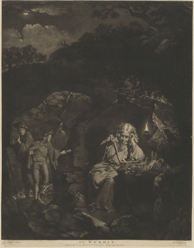 En eremitt av William Pether after Joseph Wright