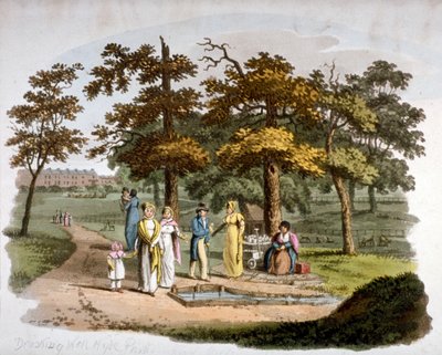 Utsikt over en drikkebrønn, Hyde Park, Westminster, London, 1812 av William Pickett