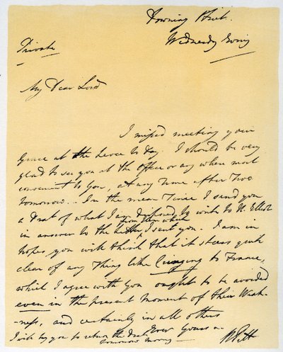 Brev fra William Pitt The Younger, oktober 1790. av William Pitt