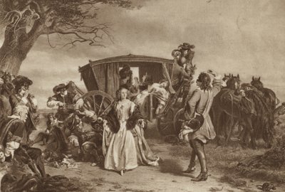 Familie holdt oppe av den franske motorveimannen Claude Duval (litho) av William Powell (after) Frith