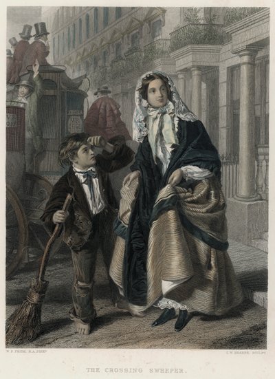 The Crossing Sweeper (farget gravering) av William Powell (after) Frith