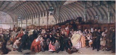 The Railway Station, fra Cassells History of the British People utgitt av Waverley Book Company Limited, ca. 1940 av William Powell Frith