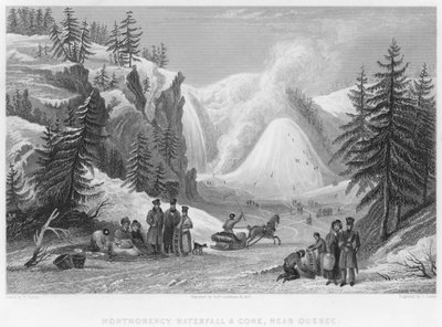 Montmorency Waterfall and Cone, nær Quebec (gravering) av William Purser