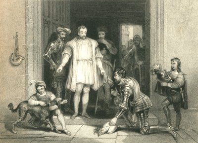 'Bolingbrokes falske hyllest til Richard II., på Flint Castle', 1836 av William Radclyffe
