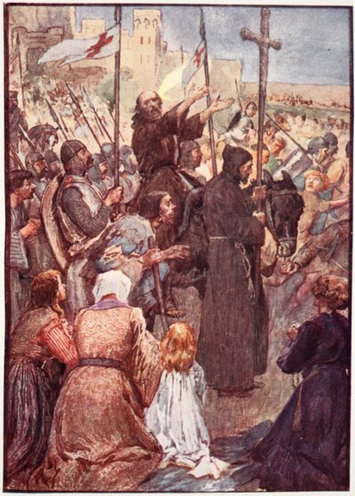 'Ofte var han å bli sett ridende på en esel', plate fra 'The Story of France', av Mary MacGregor, 1920 (farget lito) av William Rainey