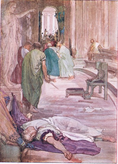 Mordet på Cæsar, fra Plutarch Lives utgitt av T C & E C Jack Ltd, 1920-tallet av William Rainey