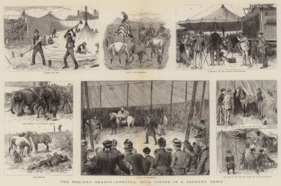 Feriesesongen, ankomst til et sirkus i en by på landet av William Ralston