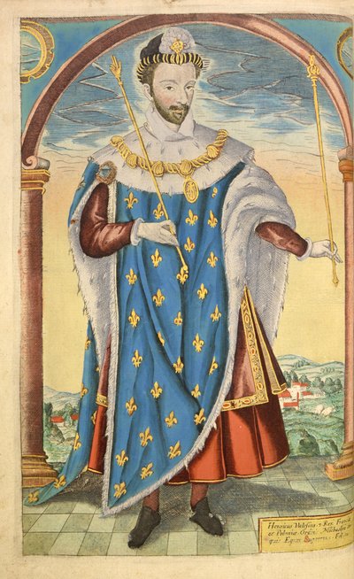 Henry III av Frankrike, fra nHonor Military, og Civill, William Segar, pub. Robert Barker, London, 1602 (håndfarget gravering) av William Rogers