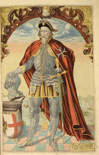 Sir Thomas Docwra, fra nHonor Military, og Civill, William Segar, pub. Robert Barker, London, 1602 (håndfarget gravering) av William Rogers