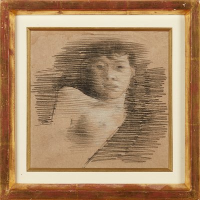 Jente i Paris (fargestift og hvitt kritt) av William Rothenstein