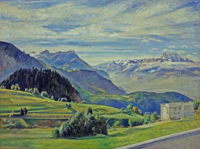 Le Dent du Midi fra Leysin, Sveits (olje på lerret) av William Rothenstein