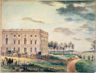 A View of the Capitol of Washington før den ble brent ned av britene, ca. 1800 (wc på papir) av William Russell Birch