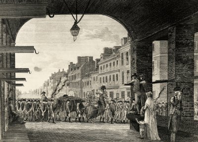 Begravelsesfølget til George Washington langs High Street i Philadelphia av William Russell Birch