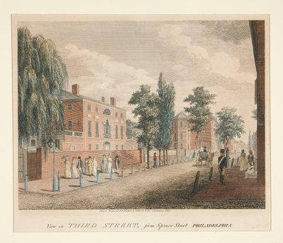 Utsikt i Third Street, fra Spruce Street Philadelphia av William Russell Birch