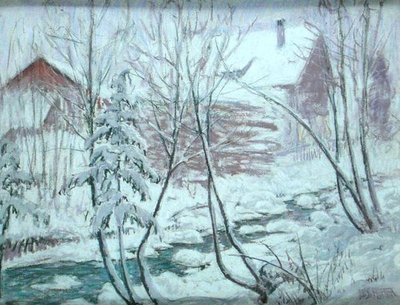 Chalets in the Snow (pastell om bord) av William Samuel Horton