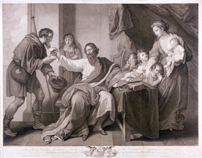 Alfred den store deler brødet sitt med pilegrimen, 1782 av William Sharpe