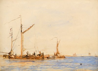 Elvescene [eller On the Schelde at Antwerpen], ca. 1836 (akvarell) av William Simson