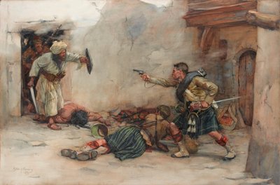Trommeslager James Roddick fra 92nd Gordon Highlanders, forsvarer løytnant Menzies under hånd-til-hånd-kamp i Kandahar av William Skeoch Cumming