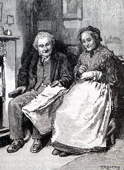 Et eldre ektepar. Av William Small (1843-1929), en engelsk illustratør. 1880 (gravering) av William Small