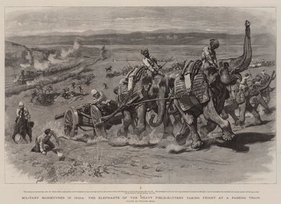 Militære manøvrer i India, Elephants of the Heavy Field-Battery tar skrekk ved et forbipasserende tog av William Small