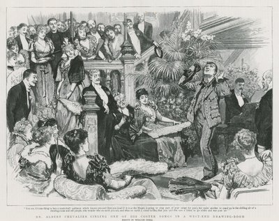 Mr Albert Chevalier synger en av hans coster-sanger i en West End-salong (gravering) av William Small