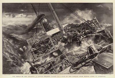 The Perils of the Atlantic, en storfedamper fanget i kuling på passasjen fra Buenos Ayres til Liverpool av William Small