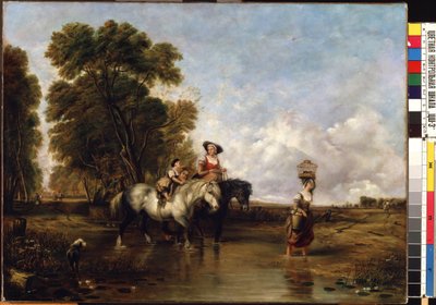 Ford kryssing (Gjennom et vadested). Maleri av William I Shayer (1788-1879). Olje på lerret, 94,5 x 127,5 cm. Engelsk skole fra 1800-tallet. Statens M.K. Ciurlionis kunstmuseum, Kaunas (Litauen). av William Snr. Shayer