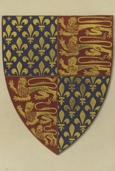 Arms of King Edward III, fra graven hans i Westminster Abbey Church (chromolitho) av William St John Hope