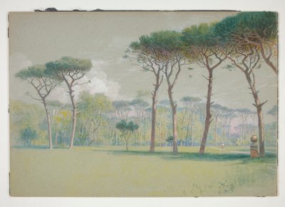 Castel Fusano: Landskap - stor plen og trær av William Stanley Haseltine
