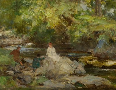 Tre figurer ved en elv (olje på lerret) av William Stewart MacGeorge