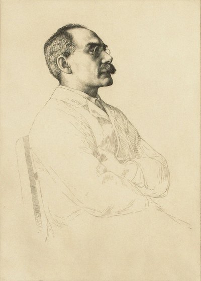 Portrett av Rudyard Kipling 1865-1936. av William Strang