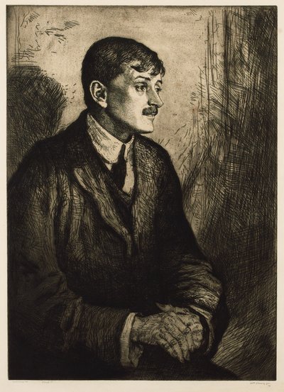 Portrett av poeten John Masefield 1878-1967. av William Strang