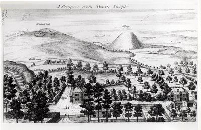 Utsikt fra Avebury-tårnet i Silbury Hill, illustrasjon fra 