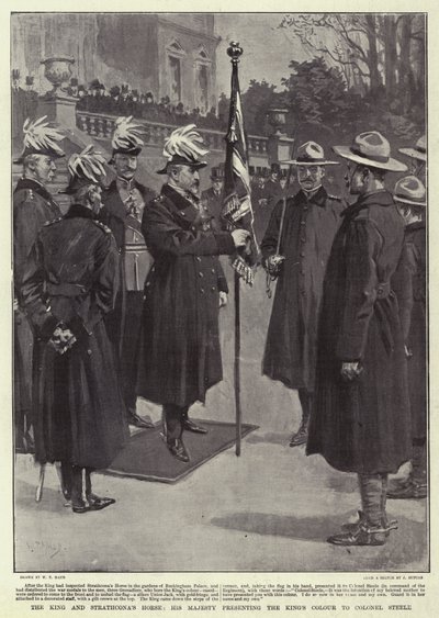 Kongen og Strathconas hest, Hans Majestet presenterer Kongens farge til oberst Steele av William T. Maud